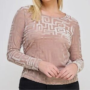 Elegant Beige Geometric Long Sleeve Top